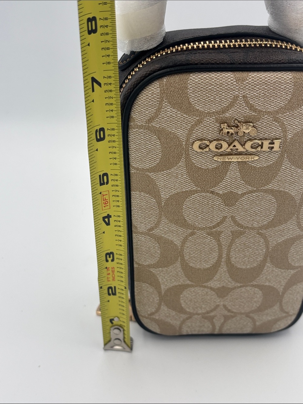 Coach Eva Signature Coated Canvas Phone Crossbody - Khaki and Brown - Picture 13 of 15
